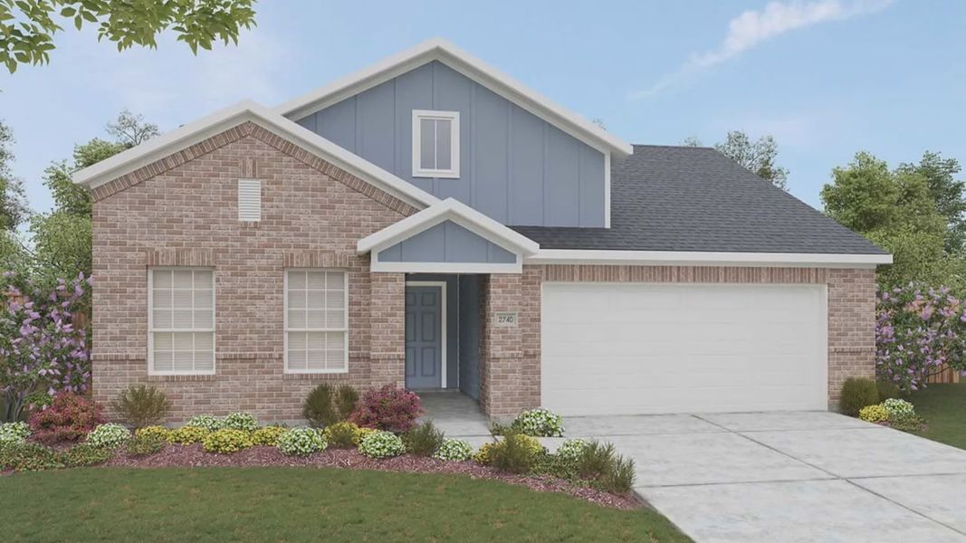 Representative exterior photo of a completed home built from the Meyerson by DRB Homes in Carillon, Manor, TX (Image 5).