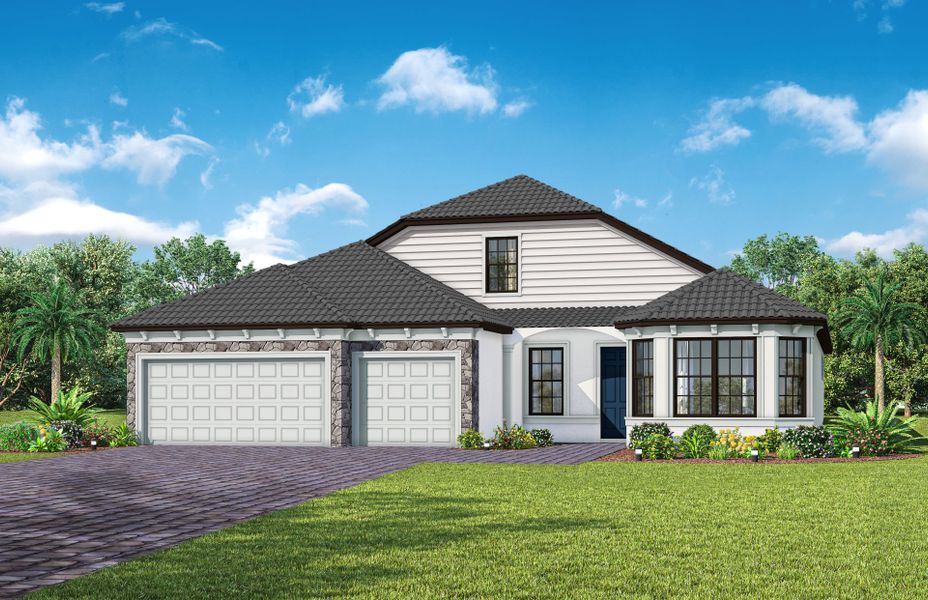 Representative exterior photo of a completed home built from the Stellar Grande by Del Webb in Del Webb Naples, Ave Maria, FL (Image 19).