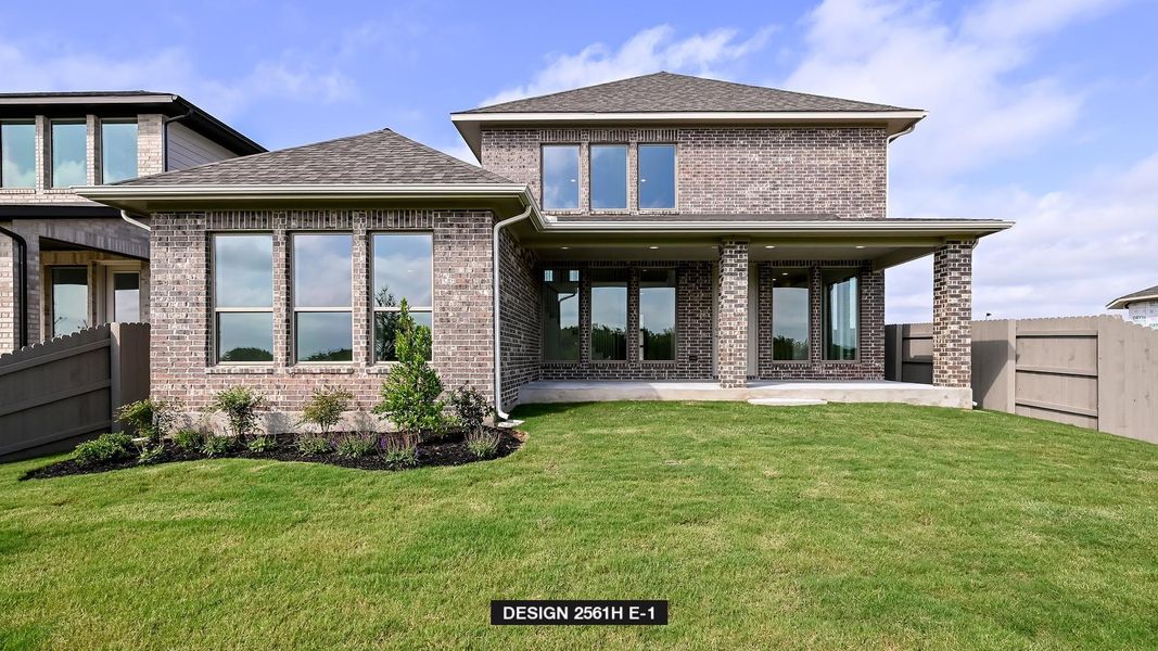 Front exterior of a new home in Flora 50', Hutto, TX, highlighting curb appeal (Image 21). Front exterior of a new home in Flora 50', Hutto, TX, highlighting curb appeal (Image 21).