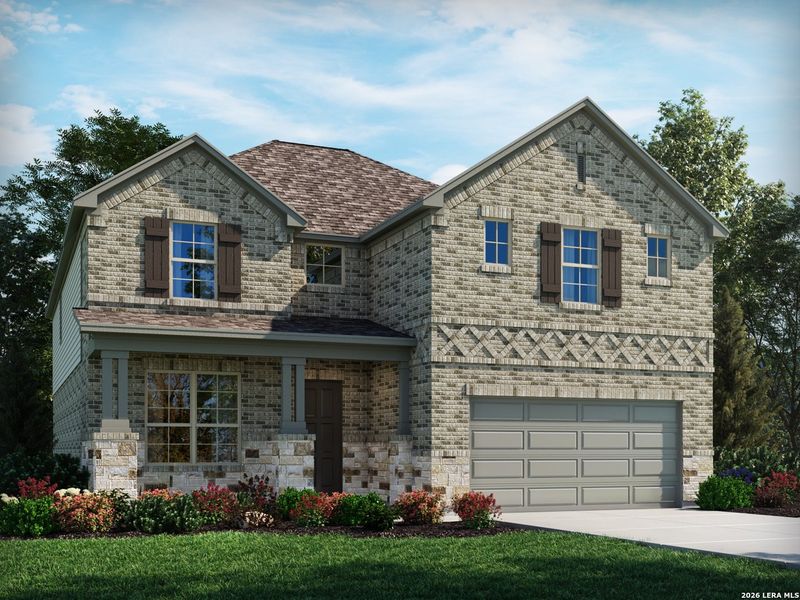 Front exterior of a new home in Fox Falls, Boerne, TX, highlighting curb appeal (Image 1). Front exterior of a new home in Fox Falls, Boerne, TX, highlighting curb appeal (Image 1).