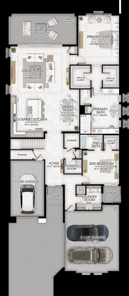 2D floor plan layout for the Belize by GL Homes in Valencia Del Mar, Boynton Beach, FL (Image 3).