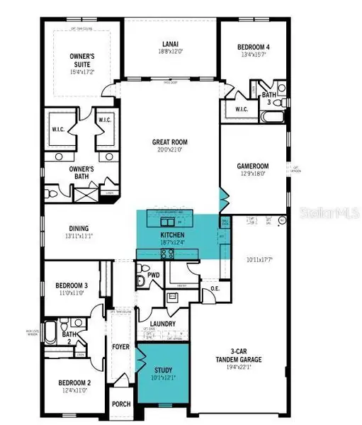 2D floor plan layout of this home in Pasadena Ridge Master, Dade City, FL (Image 4).