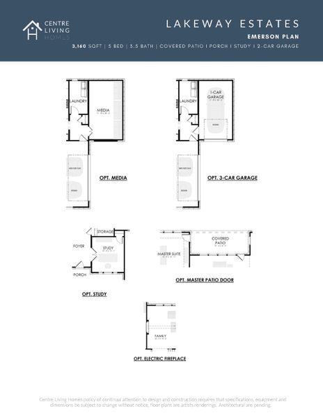 2D floor plan layout for the Emerson by Centre Living Homes in Lakeway Estates, Waxahachie, TX (Image 6).