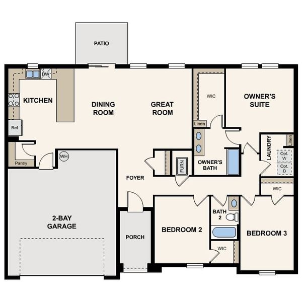 2D floor plan layout for the Coryell by Century Complete in South Gulf Cove, Port Charlotte, FL (Image 3). 2D floor plan layout for the Coryell by Century Complete in South Gulf Cove, Port Charlotte, FL (Image 3).