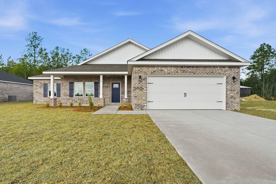 Front exterior of a new home in , Crestview, FL, highlighting curb appeal (Image 1). Front exterior of a new home in , Crestview, FL, highlighting curb appeal (Image 1).