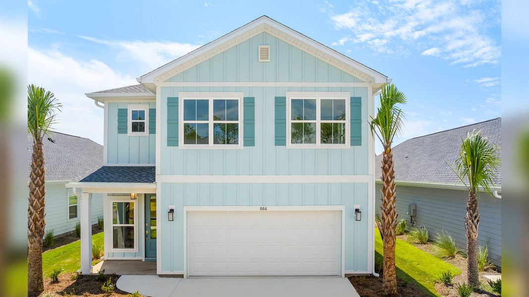 Representative exterior photo of a completed home built from the Key Largo by D.R. Horton in Breakfast Point East Phase I, Panama City Beach, FL (Image 1).