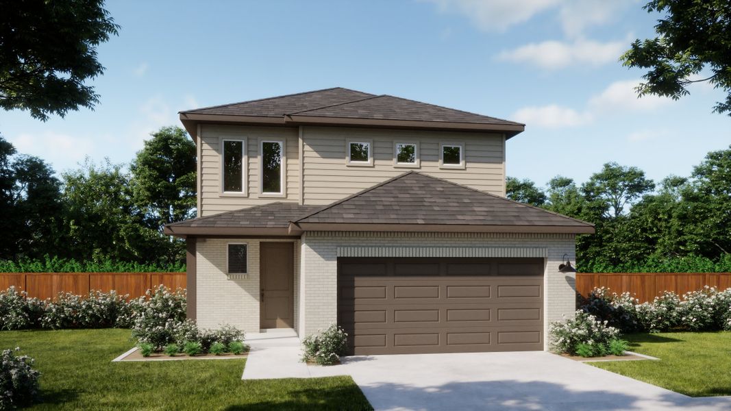 Representative exterior photo of a completed home built from the Baylee by Risewell Homes in Lariat, Liberty Hill, TX (Image 3).