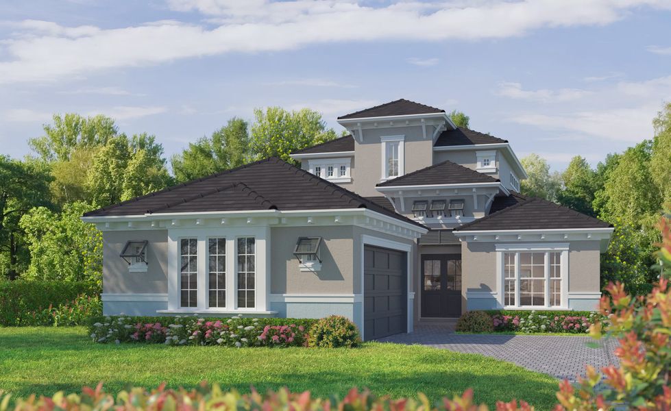 Representative exterior photo of a completed home built from the Avina II by ICI Homes in Oasis at Hammock Dunes, Palm Coast, FL (Image 2). Representative exterior photo of a completed home built from the Avina II by ICI Homes in Oasis at Hammock Dunes, Palm Coast, FL (Image 2).