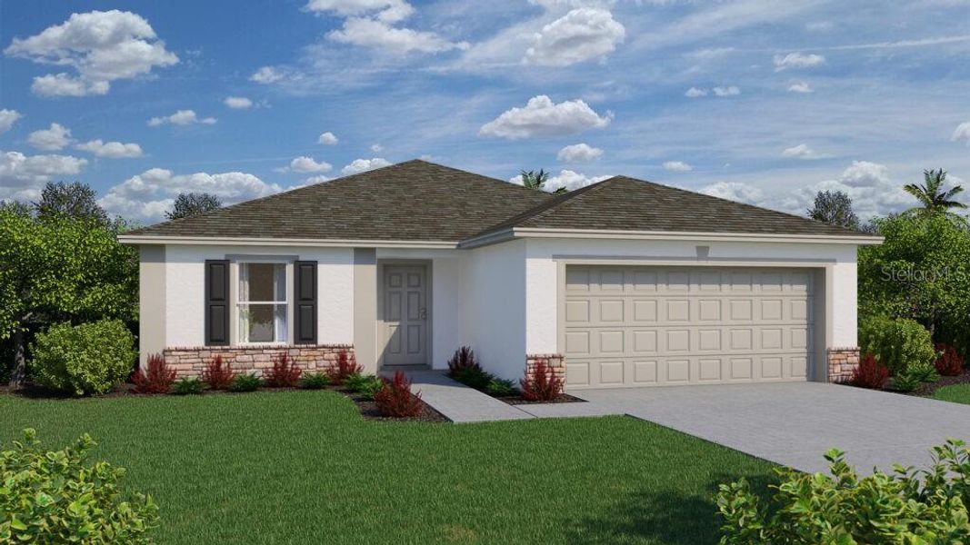 Front exterior of a new home in Poinciana - Polk County, Poinciana, FL, highlighting curb appeal (Image 1).