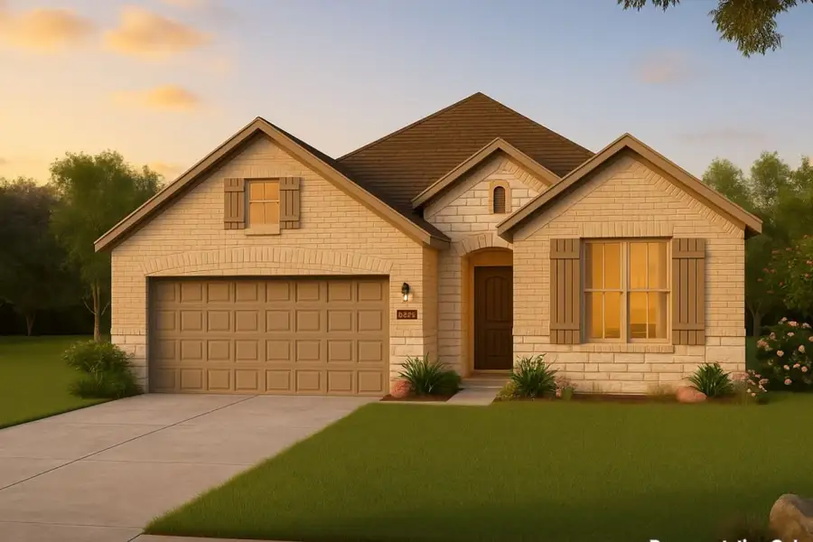 Front exterior of a new home in Fulshear Lakes, Fulshear, TX, highlighting curb appeal (Image 1). Front exterior of a new home in Fulshear Lakes, Fulshear, TX, highlighting curb appeal (Image 1).
