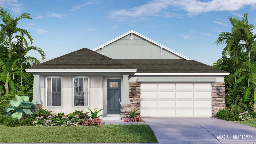 Representative exterior photo of a completed home built from the Acacia by DRB Homes in Lakeside at Satilla, St. Cloud, FL (Image 5).