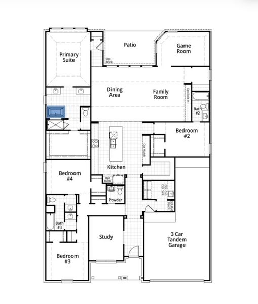 2D floor plan layout for the Ramsey by Highland Homes in Mantua Point, Van Alstyne, TX (Image 4).