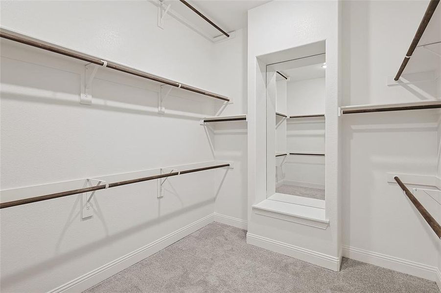 Spacious closet featuring light colored carpet