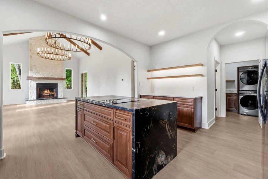 Great views of the living room from the gourmet kitchen Great views of the living room from the gourmet kitchen