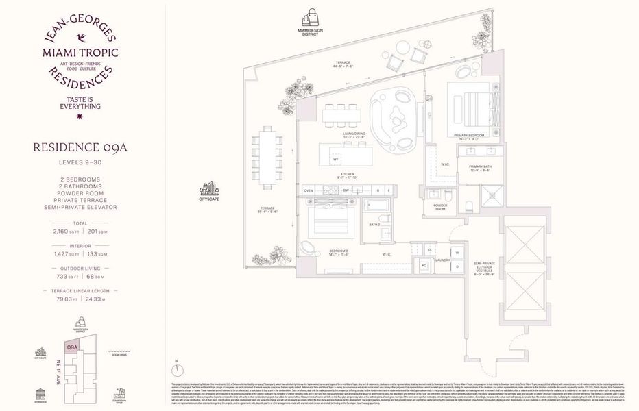 2D floor plan layout for the Residences 09A - Levels 9-30 by Terra Group in Miami Tropic, Miami, FL (Image 1).