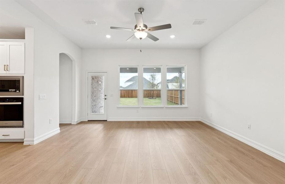 Spacious gathering room with large windows