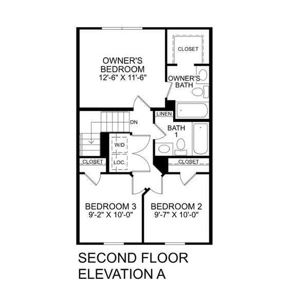 2D floor plan layout for the Juniper End Unit by Ryan Homes in Rollman Farms Townhomes, Raleigh, NC (Image 2).