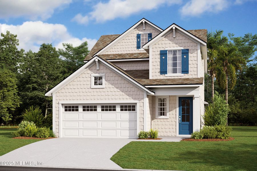 Front exterior of a new home in Seabrook Village at Seabrook, Ponte Vedra, FL, highlighting curb appeal (Image 1).