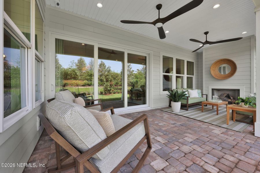 Exterior details and patio area of a home in Mariposa at EverRange 40' Series, Jacksonville (Image 24).