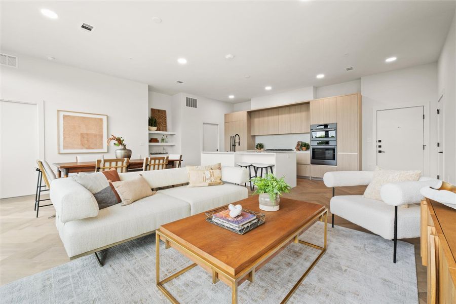 Furnished interior view inside a new home in One Oak, Austin (Image 14). Furnished interior view inside a new home in One Oak, Austin (Image 14).