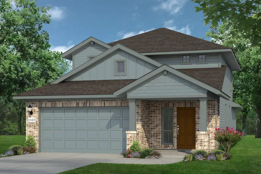 Front exterior of a new home in Azalea, Pattison, TX, highlighting curb appeal (Image 1). Front exterior of a new home in Azalea, Pattison, TX, highlighting curb appeal (Image 1).