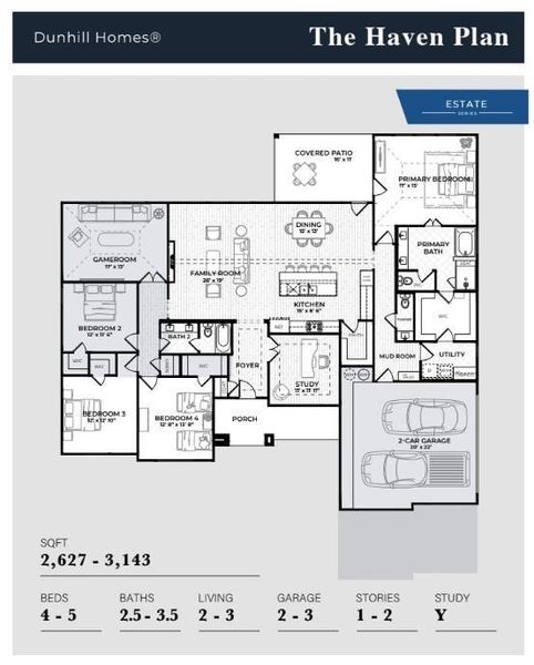 2D floor plan layout of this home in Waterfall Ranch Estates, Waxahachie, TX (Image 3).