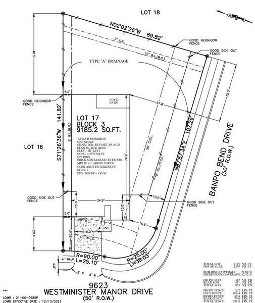 9623 Westminster Manor Drive preliminary plot plan