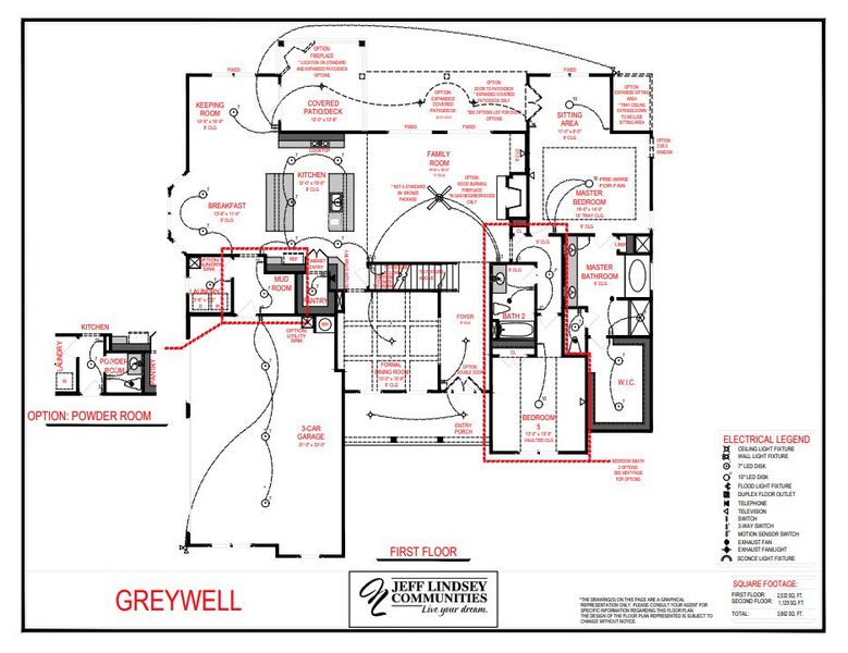 2D floor plan layout for the Greywell A by Jeff Lindsey Communities in Belle Hall, Newnan, GA (Image 2).