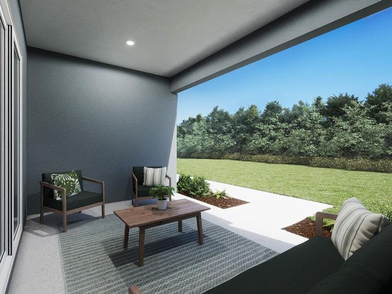 Your interior opens to outdoor living space on a large covered lanai. (Artist`s rendering) Your interior opens to outdoor living space on a large covered lanai. (Artist`s rendering)