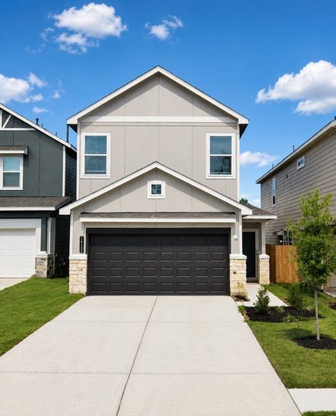 Representative exterior photo of a completed home built from the June 1553NS by Saratoga Homes in Aldine Pines, Houston, TX (Image 1). Representative exterior photo of a completed home built from the June 1553NS by Saratoga Homes in Aldine Pines, Houston, TX (Image 1).