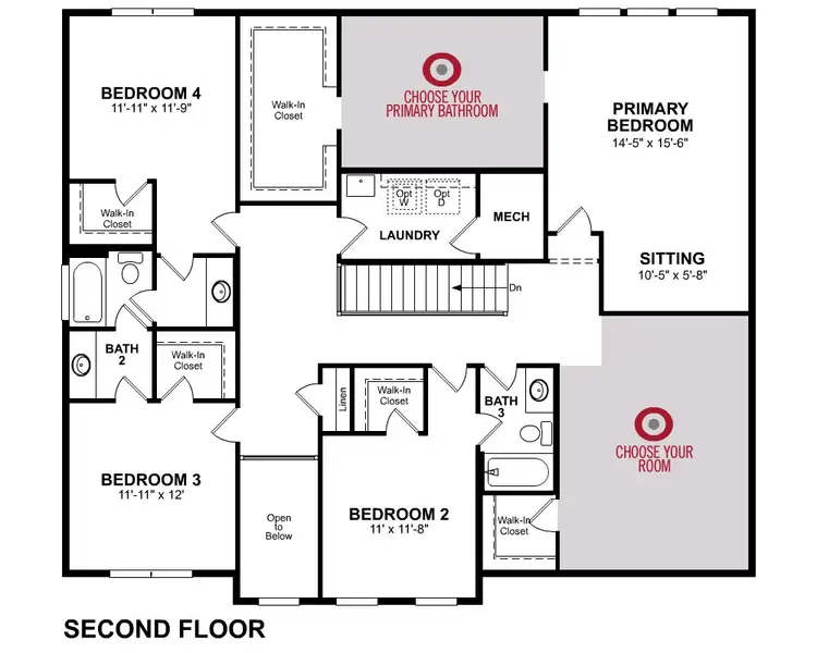 2D floor plan layout for the Fisher by Beazer Homes in Stonewood Estates, Durham, NC (Image 4).