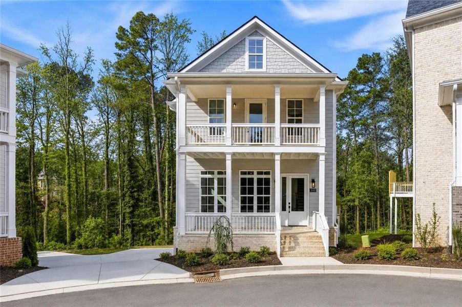 Front exterior of a new home in Parkside Roswell, Roswell, GA, highlighting curb appeal (Image 1). Front exterior of a new home in Parkside Roswell, Roswell, GA, highlighting curb appeal (Image 1).