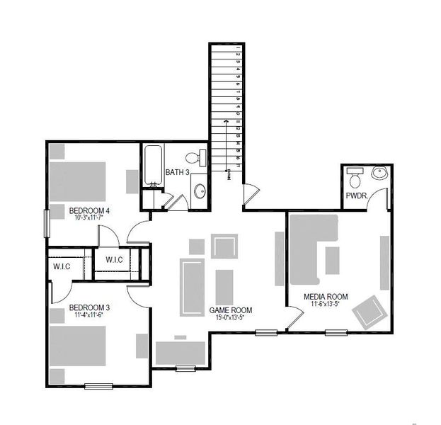 A well-appointed floor plan highlights distinct zones for rest, recreation, and personal care. A well-appointed floor plan highlights distinct zones for rest, recreation, and personal care.
