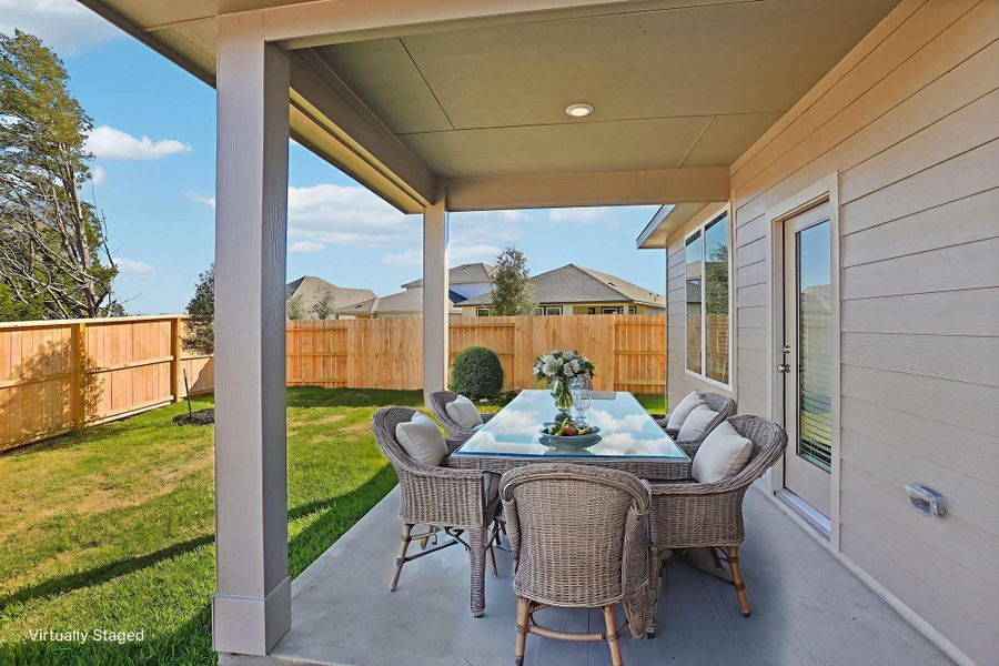 Exterior details and patio area of a home in Pine Lake Cove - Premier Series, Montgomery (Image 27).