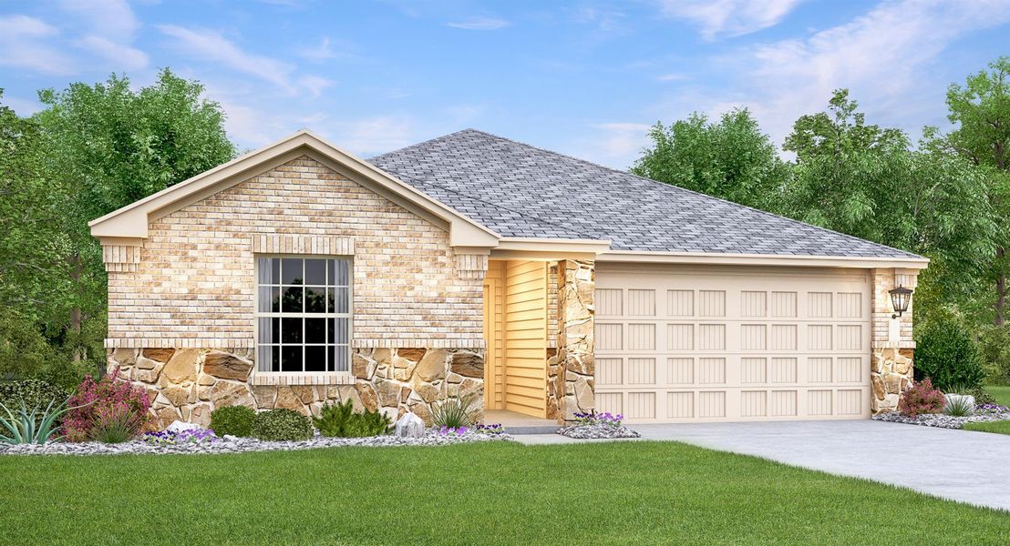 Front exterior of a new home in Meadowlark Preserve, Pflugerville, TX, highlighting curb appeal (Image 21).