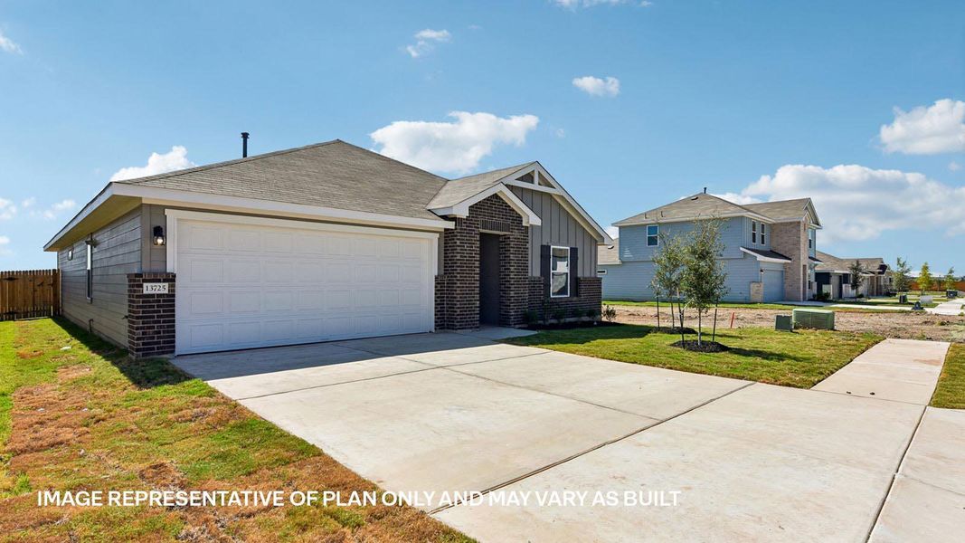 Front exterior of a new home in Carillon, Manor, TX, highlighting curb appeal (Image 1). Front exterior of a new home in Carillon, Manor, TX, highlighting curb appeal (Image 1).