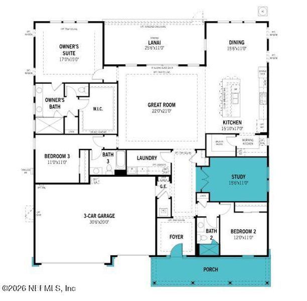 2D floor plan layout of this home in RiverTown, St. Johns, FL (Image 4).