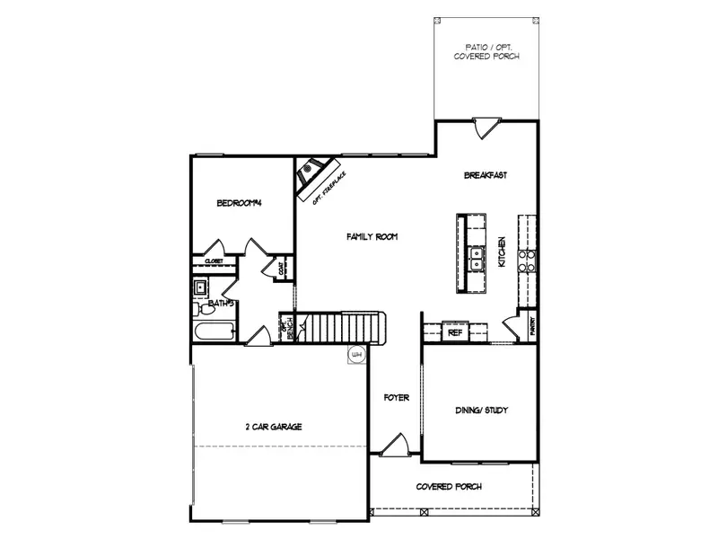 2D floor plan layout for the The Farmington by My Home Communities in Legends at Old Monroe, Monroe, GA (Image 3).