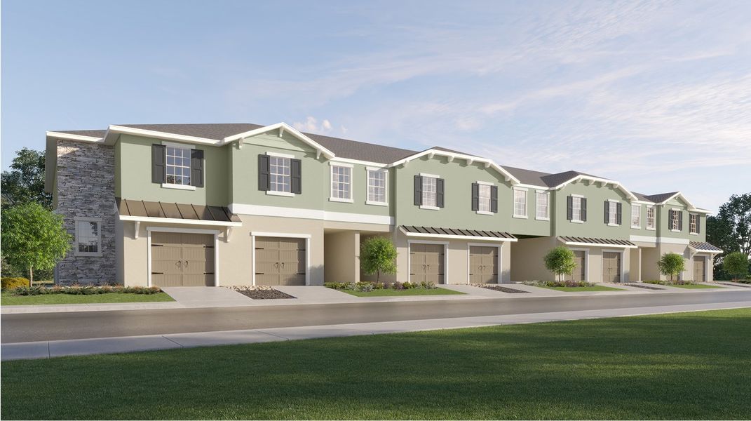 Front exterior of a new home in Southshore Bay: The Townhomes, Wimauma, FL, highlighting curb appeal (Image 1).