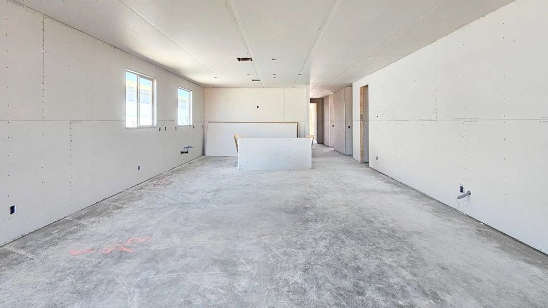 Great room, kitchen and dining