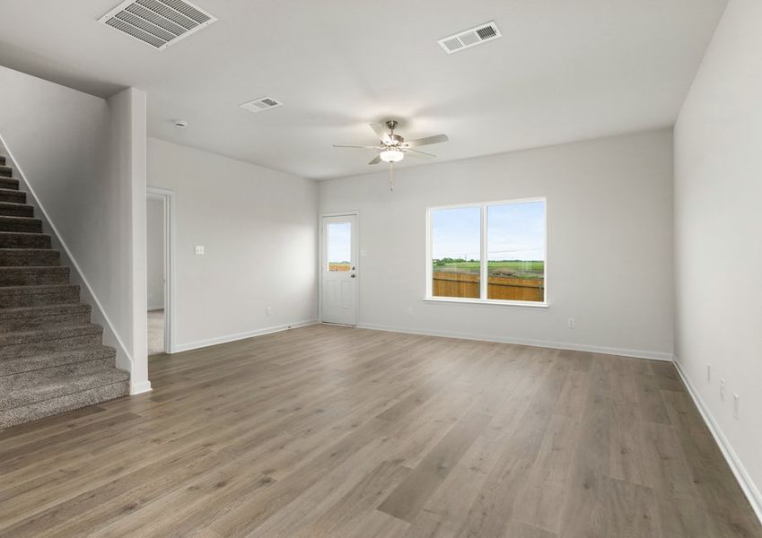 The family room has a large window.