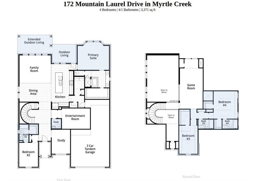 2D floor plan layout of this home in Myrtle Creek, Waxahachie, TX (Image 4).