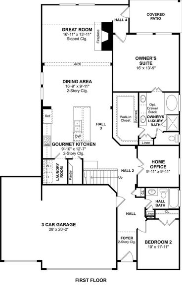 The Elmore floor plan by K. Hovnanian® Homes. 1st Floor shown. *Prices, plans, dimensions, features, specifications, materials, and availability of homes or communities are subject to change without notice or obligation.