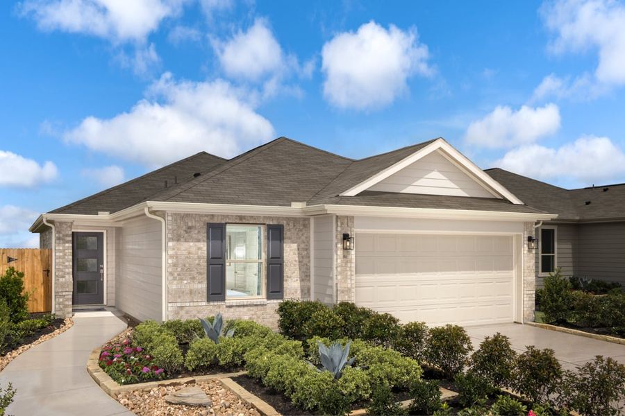 Representative exterior photo of a completed home built from the Plan 1702 Modeled by KB Home in Sunset Grove South, Hitchcock, TX (Image 12).