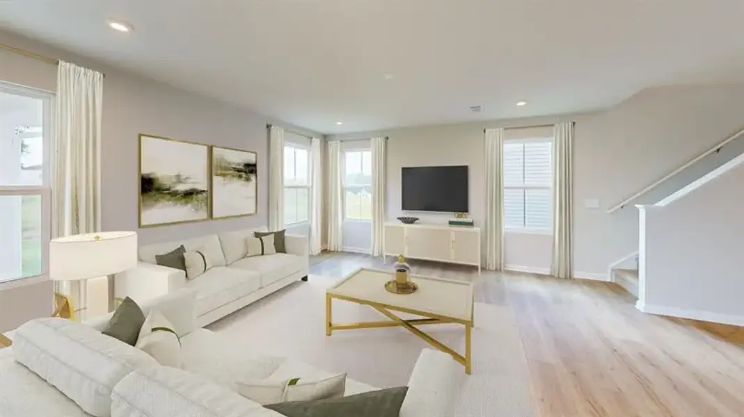 Furnished interior view inside a new home in Harpers Glen Single Family, Wendell (Image 4). Furnished interior view inside a new home in Harpers Glen Single Family, Wendell (Image 4).