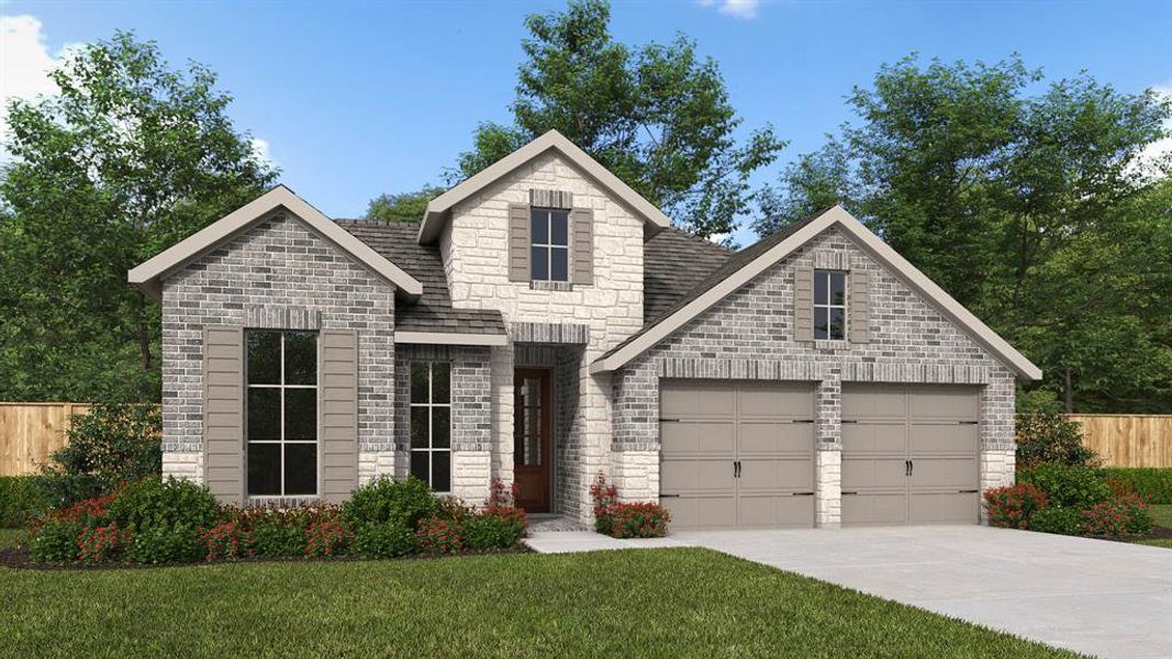 Front exterior of a new home in M3 Ranch, Mansfield, TX, highlighting curb appeal (Image 1). Front exterior of a new home in M3 Ranch, Mansfield, TX, highlighting curb appeal (Image 1).