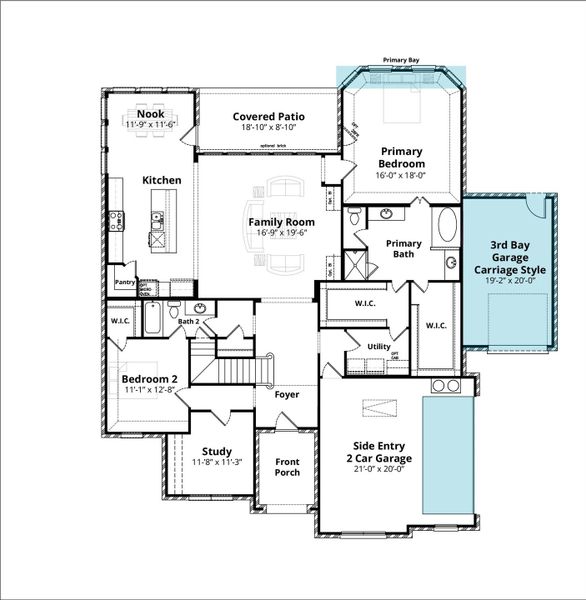2D floor plan layout for the Phoenix by John Houston Homes in Hayes Crossing, Midlothian, TX (Image 6).