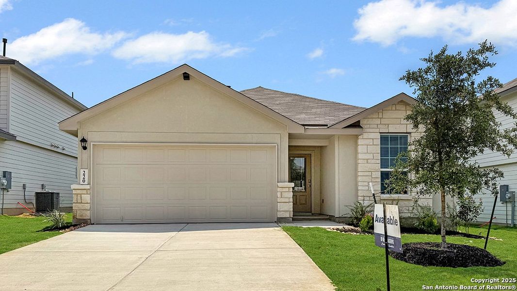Front exterior of a new home in Redbird Ranch, San Antonio, TX, highlighting curb appeal (Image 14). Front exterior of a new home in Redbird Ranch, San Antonio, TX, highlighting curb appeal (Image 14).