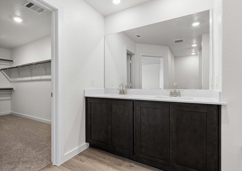 The master bathroom has a sprawling dual-sink vanity. The master bathroom has a sprawling dual-sink vanity.