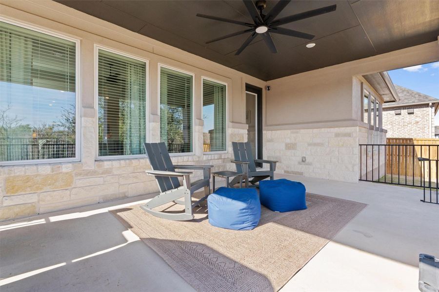 View of patio / terrace featuring ceiling fan